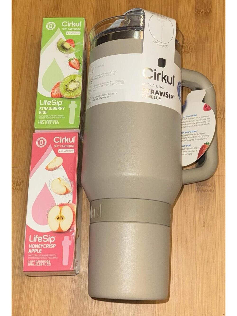 Cirkul 40oz Ranger Straw Sip Insulated Stainless Steel Tumbler Tan + 2 Pods NWT